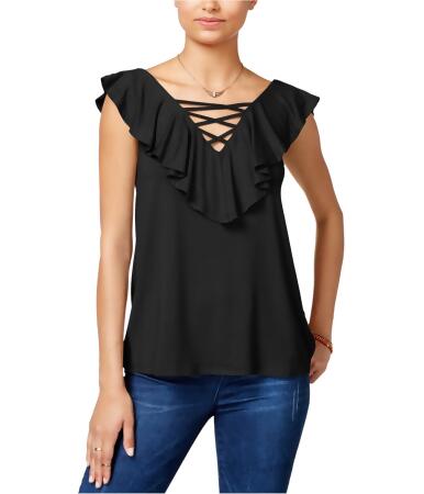 Hippie Rose Womens Lace Up Knit Blouse - S