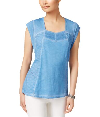 Style Co. Womens Lace Eyelet Basic T-Shirt - L