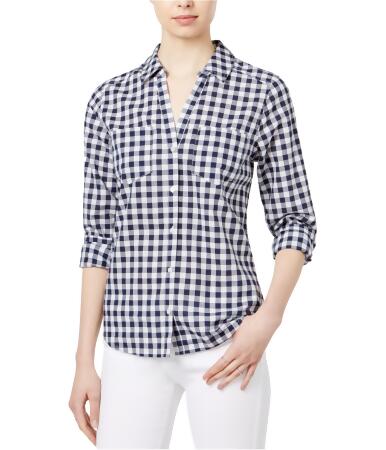 Maison Jules Womens Gingham Button Up Shirt - XXS