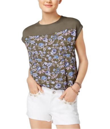 Hippie Rose Womens Knit-Yoke Basic T-Shirt - L