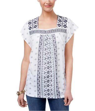 Style Co. Womens Mixed-Print Bib Pullover Blouse - M