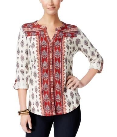 Style Co. Womens Printewd Roll Tab Button Down Blouse - XL