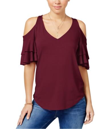Almost Famous Womens Ruffle Knit Blouse - M