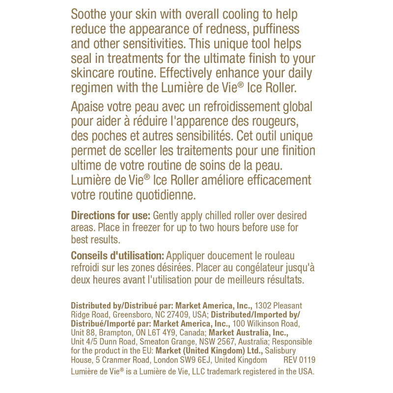 Lumière de Vie Ice Roller Product Label. See Product Label Details section further below.