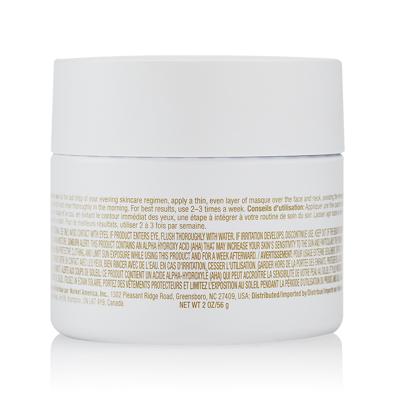 Lumière de Vie Overnight Renewal Masque (Astaxanthin Sleeping Masque), back Product Label. See Product Label Details section further below.