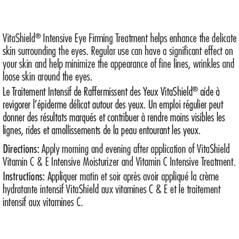 VitaShield Intensive Eye Firming Treatment Product Label. See Product Label Details section further below.