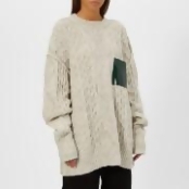 MM6 Maison Margiela Women's Gauge Oversized Cable Knitted Jumper with Pocket - White - M - White MM6 Maison Margiela Women's Gauge Oversized Cable Knitted Jumper with Pocket - White - M - White