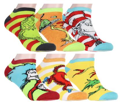 Dr. Seuss Socks Adult Book Character Designs 6 Pack Mix and Match Ankle Socks 