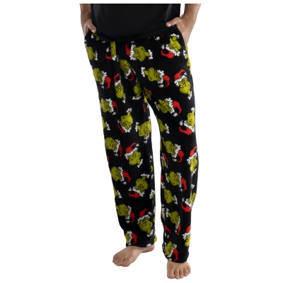 Dr. Seuss Men's The Grinch Sneaky Face Fleece Plush Pajama Pants 