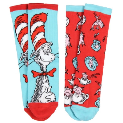 Dr. Seuss Socks Kids Cat In The Hat and Fish Crew Socks 2 Pair 