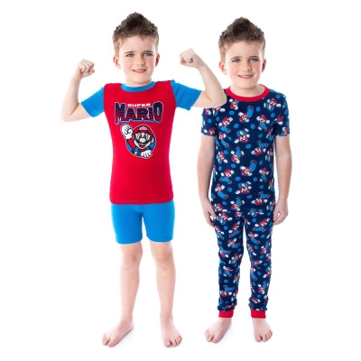 Super Mario Bros. Boys' Video Game Shirt Pants and Shorts 4 PC Pajama Set 