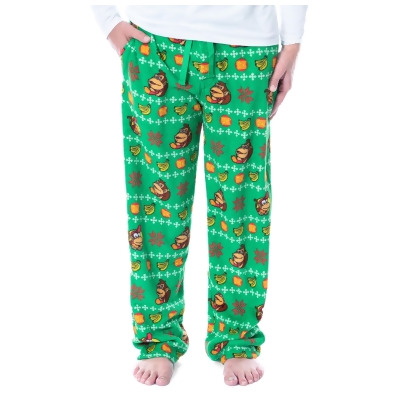 Nintendo Men's Donkey Kong And Diddy Kong Christmas Fair Isle Plush Pajama Pants 