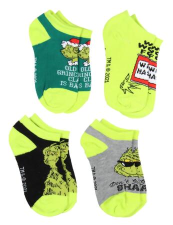 Dr. Seuss The Grinch Kids Socks Old Grinchy Clause 4 Pairs Ankle No Show Socks 