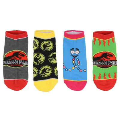 Jurassic Park Socks Kids T-Rex Dinosaur World Ankle No Show Socks - 4 Pack 