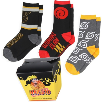 Naruto Shippuden Kids Ramen Take Out Gift Box 3-Pair Youth Crew Socks 