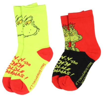 Dr. Seuss The Grinch Kids Socks 2 Pairs Athletic Crew Socks For Kids 