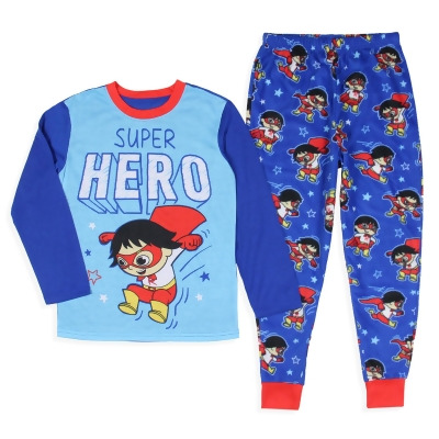 Ryan's World Boys' Super Hero Long Sleeve Shirt Plush Pants Pajama Set 