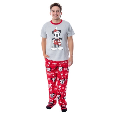 Disney Mickey Mouse Men's Santa Mickey Pajama Sleep Set Shirt Pants and Socks 