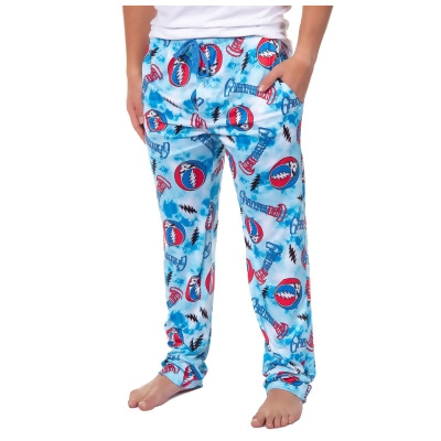 Grateful Dead Men's Steal Your Face Blue Tie Dye Adult Lounge Pajama Pants 