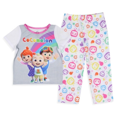 CoComelon Toddler Girls' Rainbow Short Sleeve Shirt And Pants 2PC Pajama Set 