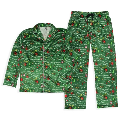 Dr. Seuss The Grinch Christmas Mens' Tossed Print Collar Sleep Pajama Set 