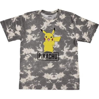 Pokemon Boy's Pikachu Tie Dye Grey and White Short Sleeve Kids T-Shirt 