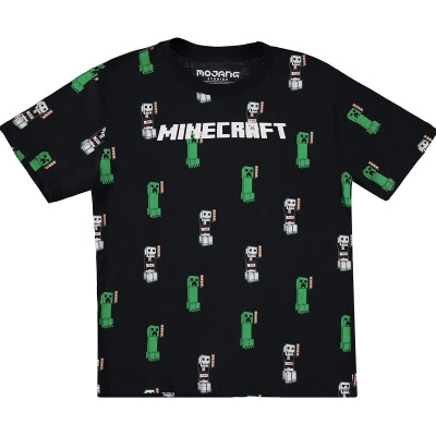 Minecraft Boys' Creeper Skeleton Character All-Over Print Graphic T-Shirt 