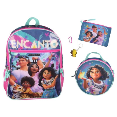 Disney Encanto 5 Pc Backpack Set Lunch Box Pencil Case Keychain and Carabiner 