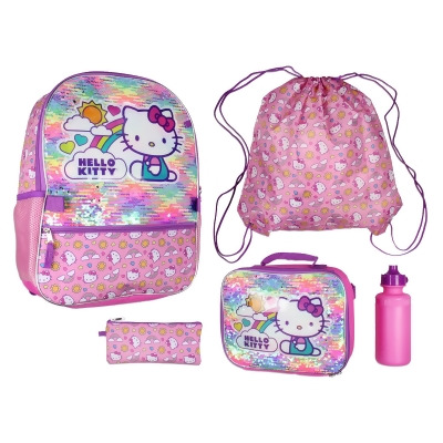 Hello Kitty Backpack 5 Piece Set Lunch Bag Cinch Bag Gadget Case Water Bottle 