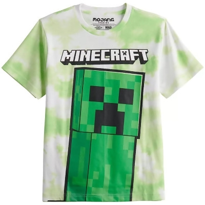 Minecraft Big Boys' Giant Creeper And Logo Tie-Dye Graphic Print T-Shirt 