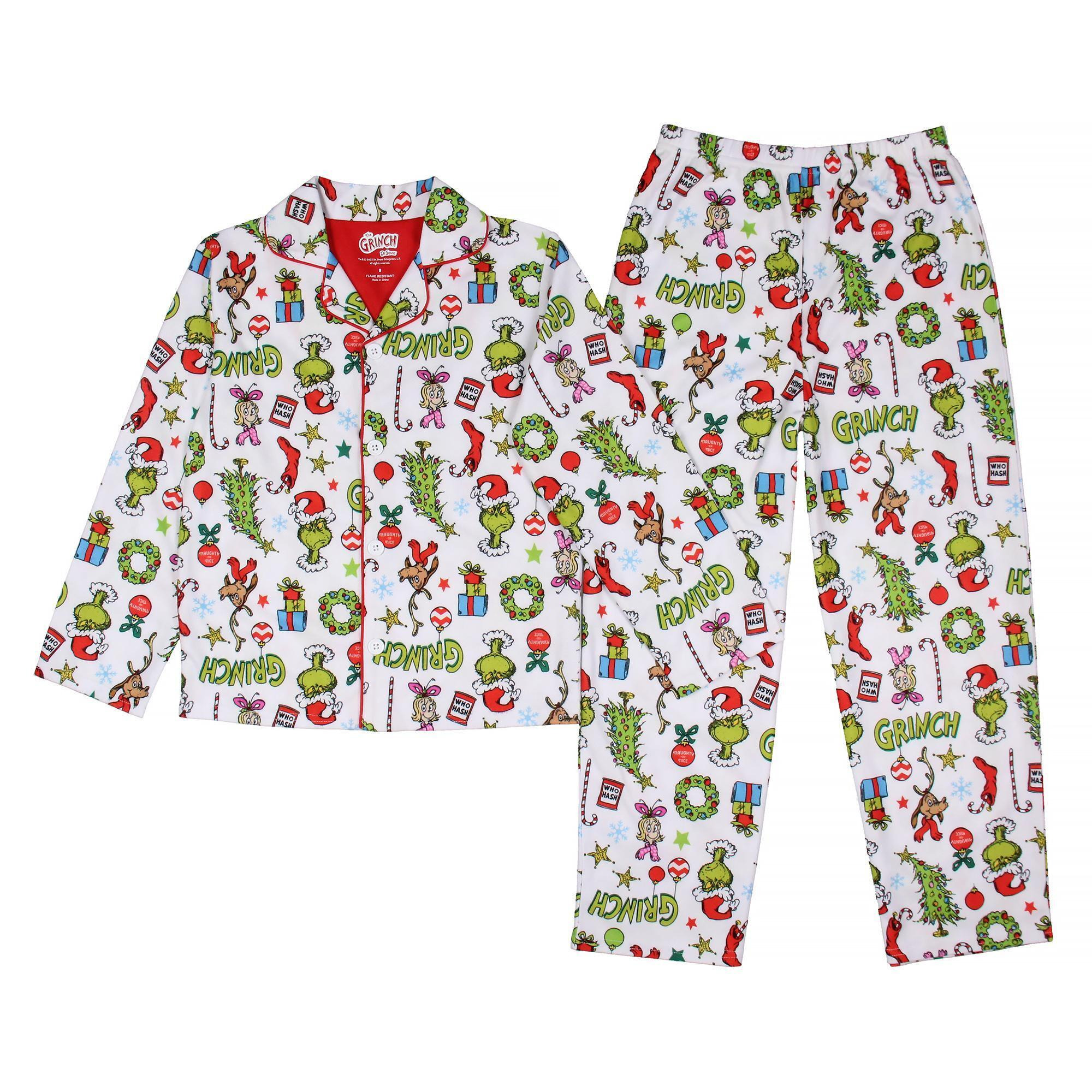 Dr. Seuss The Grinch Pajamas Christmas Notch Collar Ultra-Soft Pajama Set For Kids and Toddlers
