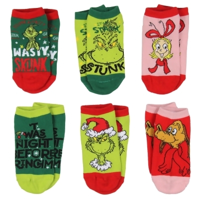 Dr. Seuss The Grinch Boys' Socks Character Low Cut Ankle No Show Socks 6 Pairs 