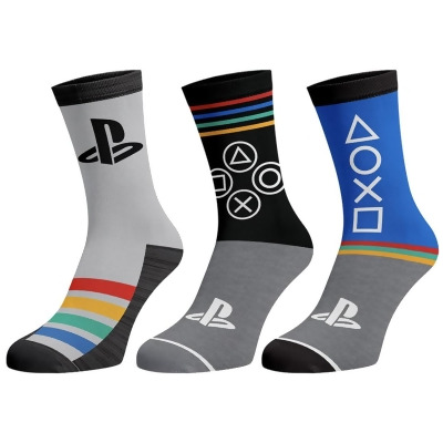 PlayStation Men's Console Controller Logo Designs 3-Pack Adult Crew Socks 