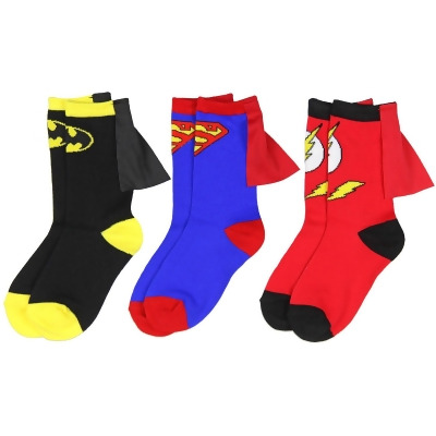 DC Comics Batman Superman The Flash Youth Boys Caped 3 Pack Crew Socks (4-6) 