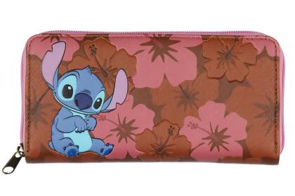 Disney Lilo & Stitch Allover Floral Stamped Design Full Zip Wallet 