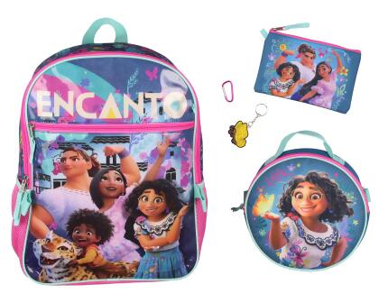 Disney Encanto 5 Pc Backpack Set Lunch Box Pencil Case Keychain and Carabiner 