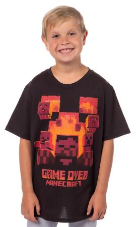 Minecraft Flaming Game Over Pixel Design T-Shirt 
