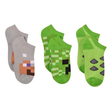 Minecraft Boy's Pixelated Overworld Video Game 3-Pack No-Show Ankle Socks 