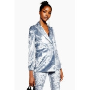 Womens Petite Bonded Velvet Jacket - Blue, Blue Womens Petite Bonded Velvet Jacket - Blue, Blue