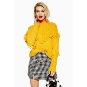 Womens Fringe Funnel Neck Jumper - Mustard, Mustard Womens Fringe Funnel Neck Jumper - Mustard, Mustard