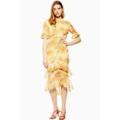 Womens **Open Back Skater Fitted Midi Dress By Hope & Ivy - Yellow, Yellow Womens **Open Back Skater Fitted Midi Dress By Hope & Ivy - Yellow, Yellow