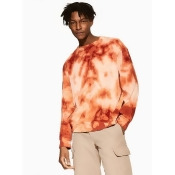 Mens Brown Orange Tie Dye Towelling Sweatshirt, Brown Mens Brown Orange Tie Dye Towelling Sweatshirt, Brown