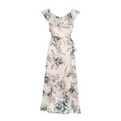 Blush Floral Print Ruffle Midi Dress, Pale Pink Blush Floral Print Ruffle Midi Dress, Pale Pink