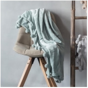 Pom Pom Throw, Duck Egg Blue Pom Pom Throw, Duck Egg Blue