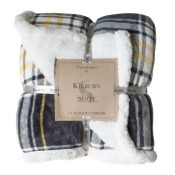 Kilburn & Scott Sherpa Double Sided Check Flannel Throw, Grey / Ochre Kilburn & Scott Sherpa Double Sided Check Flannel Throw, Grey / Ochre