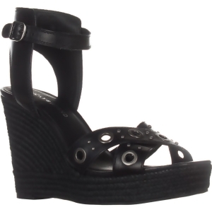 Womens Lucky Brand Leander Wedge Sandals Black Leather - 10 US / 40 EU