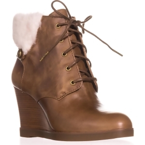 Womens Michael Michael Kors Carrigan Wedge Knit Cuff Lace Up Ankle Boots Dark Caramel - 7.5 US / 38 EU