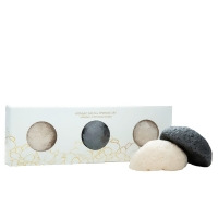 Lumiere de Vie® Konjac Facial Sponge Set - Includes one bamboo charcoal and two natural sponges