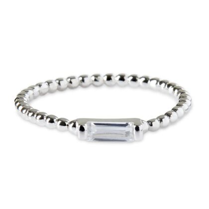 ADRIENNE - Spiraled Baguette Ring - Size 5 - Silver | Clear