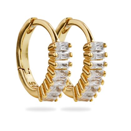 GEO - Mini Baguette Huggie Earrings - Gold | Clear
